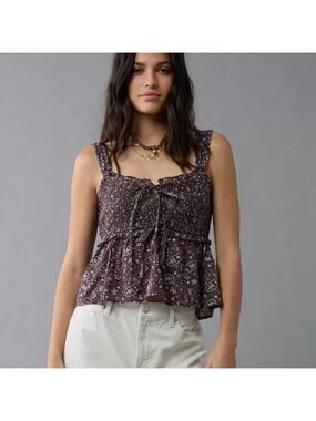 NWT American Eagle Smocked Babydoll Paisley Top M